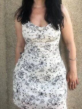 SHEIN White Slip Dress with a grey and black Floral Print